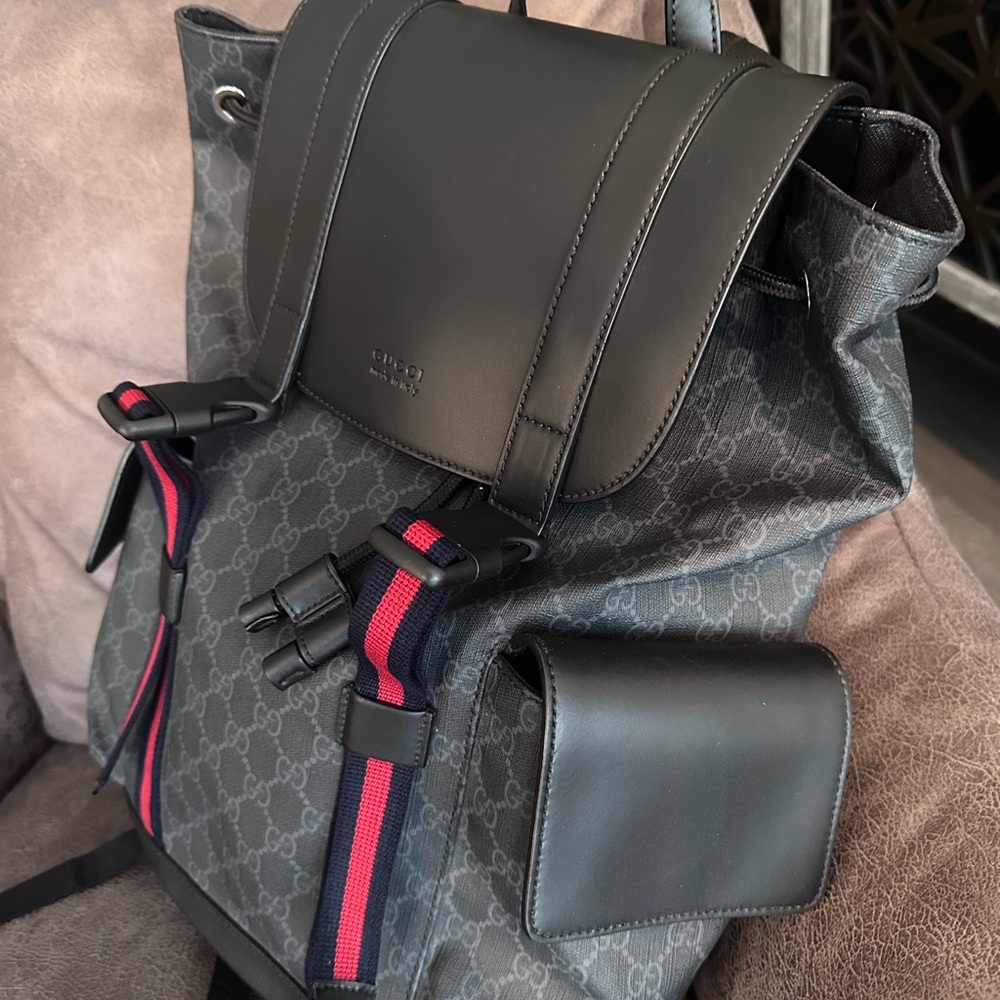 Gucci Black and Gray Backpack with Structured Design